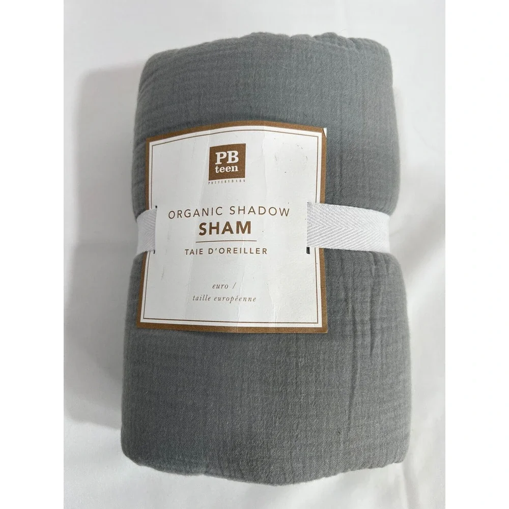 Pottery Barn Teen Sham Standard Shadow Gray Organic Cotton Minimalist